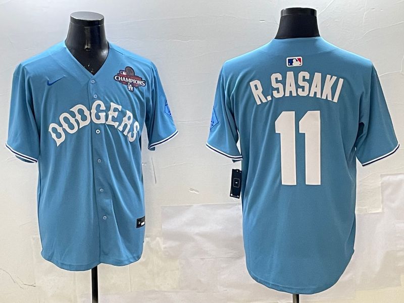 Men Los Angeles Dodgers #11 R.Sasaki Light Blue Joint Name 2025 Nike MLB Jersey style 4->los angeles dodgers->MLB Jersey